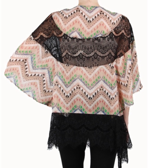 5/$10 RYU Ethnic Pattern Lace & Fringe Chiffon Kimono - Picture 2 of 4